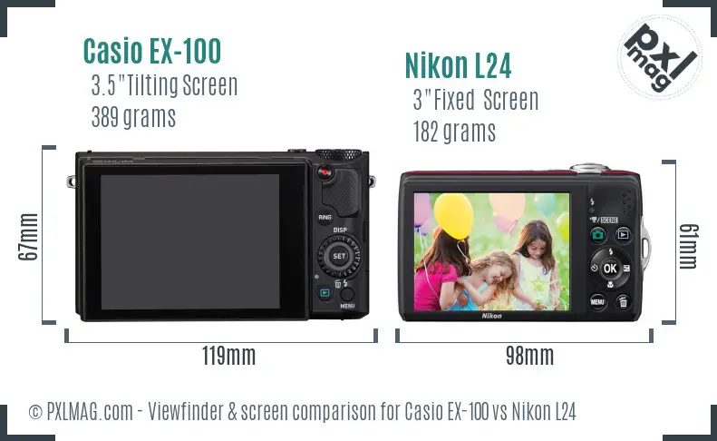 Casio EX-100 vs Nikon L24 Screen and Viewfinder comparison
