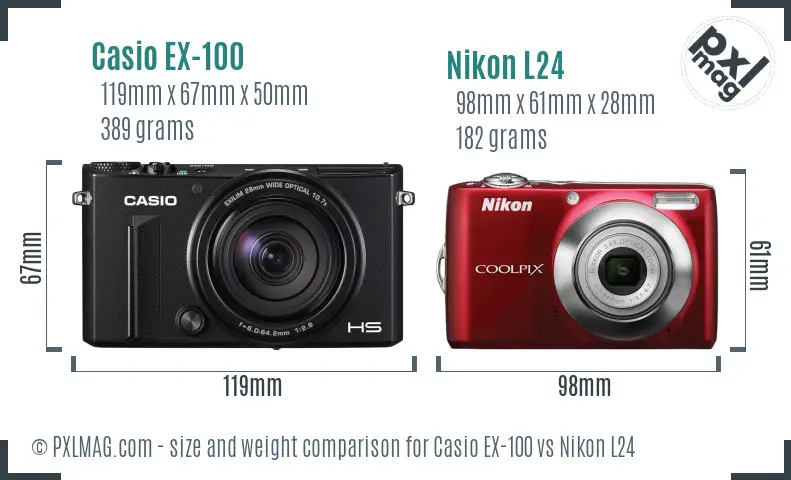Casio EX-100 vs Nikon L24 size comparison