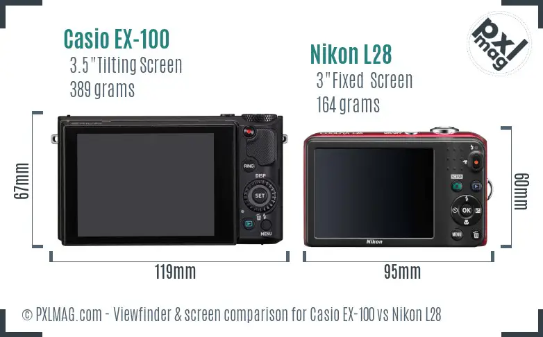 Casio EX-100 vs Nikon L28 Screen and Viewfinder comparison
