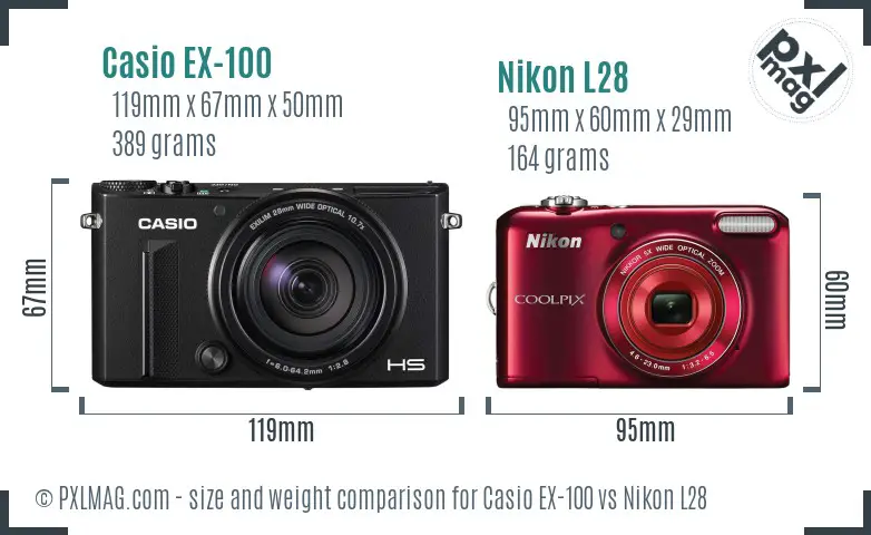 Casio EX-100 vs Nikon L28 size comparison