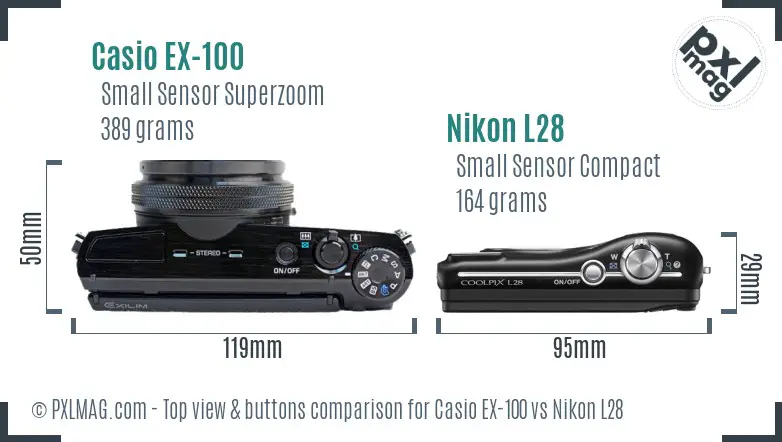 Casio EX-100 vs Nikon L28 top view buttons comparison