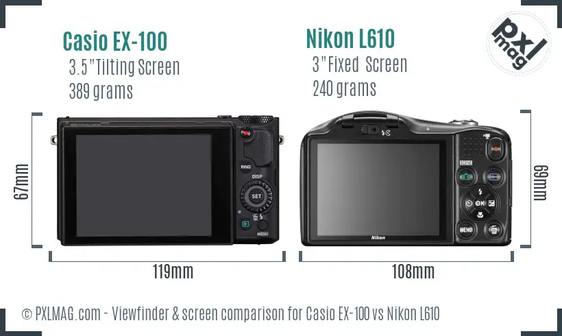 Casio EX-100 vs Nikon L610 Screen and Viewfinder comparison