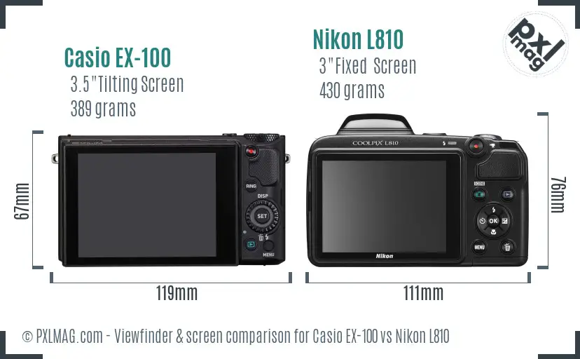 Casio EX-100 vs Nikon L810 Screen and Viewfinder comparison