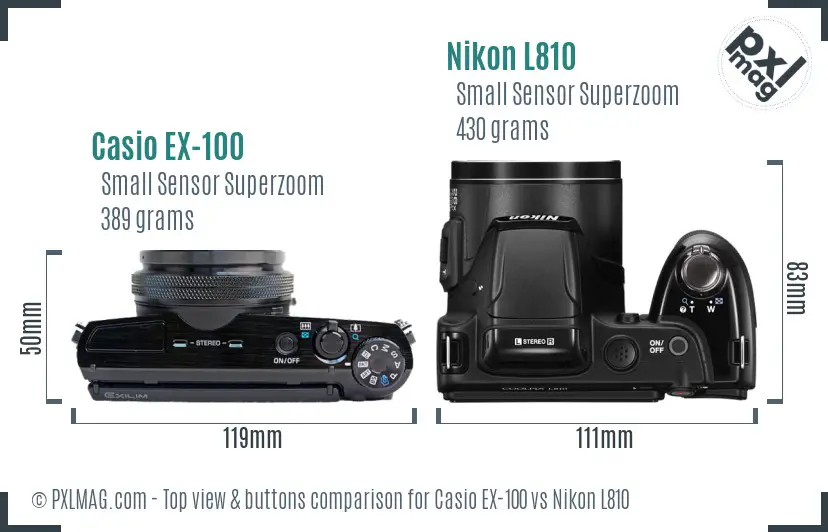 Casio EX-100 vs Nikon L810 top view buttons comparison