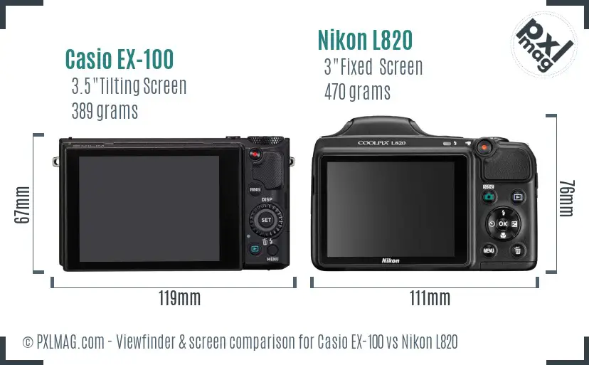 Casio EX-100 vs Nikon L820 Screen and Viewfinder comparison Casio EX-100 vs Nikon L820 Screen and Viewfinder comparison