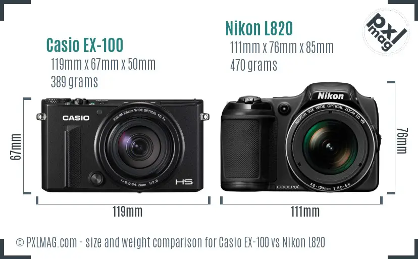 Casio EX-100 vs Nikon L820 size comparison Casio EX-100 vs Nikon L820 size comparison