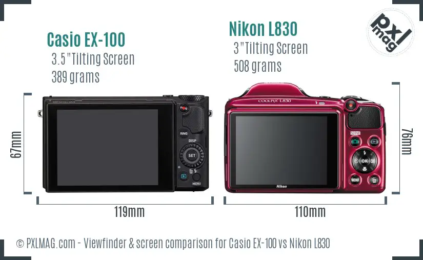 Casio EX-100 vs Nikon L830 Screen and Viewfinder comparison
