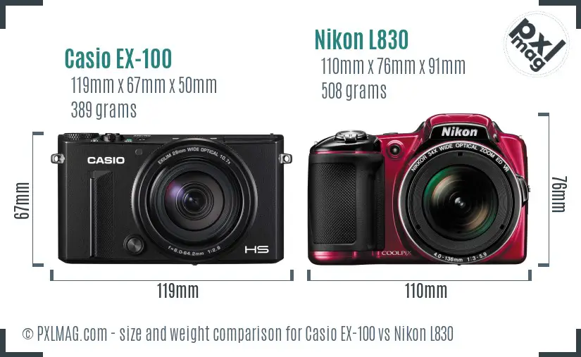 Casio EX-100 vs Nikon L830 size comparison Casio EX-100 vs Nikon L830 size comparison