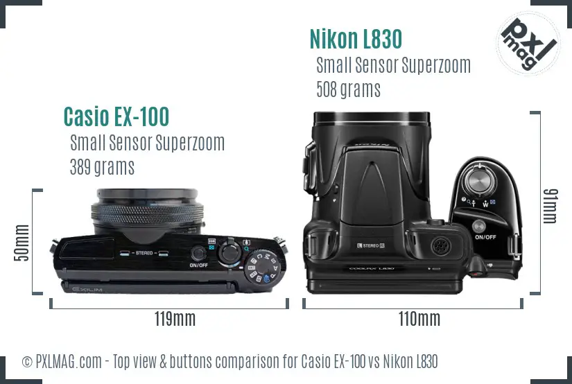 Casio EX-100 vs Nikon L830 top view buttons comparison