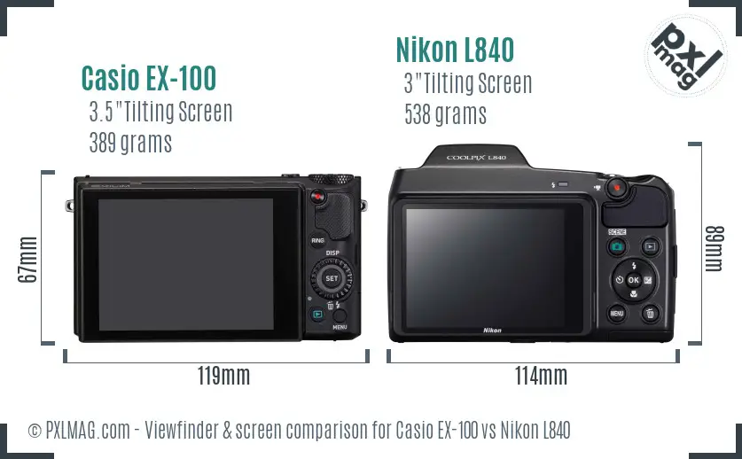 Casio EX-100 vs Nikon L840 Screen and Viewfinder comparison