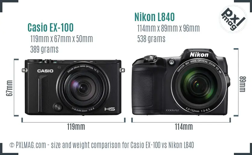 Casio EX-100 vs Nikon L840 size comparison