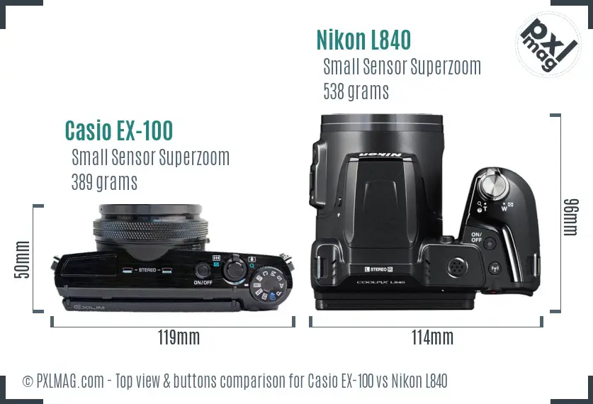 Casio EX-100 vs Nikon L840 top view buttons comparison