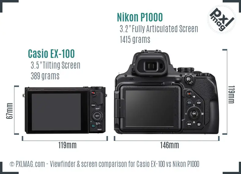Casio EX-100 vs Nikon P1000 Screen and Viewfinder comparison Casio EX-100 vs Nikon P1000 Screen and Viewfinder comparison