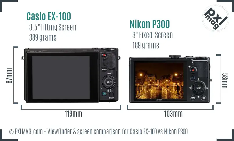 Casio EX-100 vs Nikon P300 Screen and Viewfinder comparison