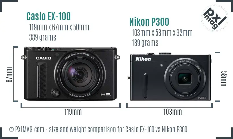 Casio EX-100 vs Nikon P300 size comparison