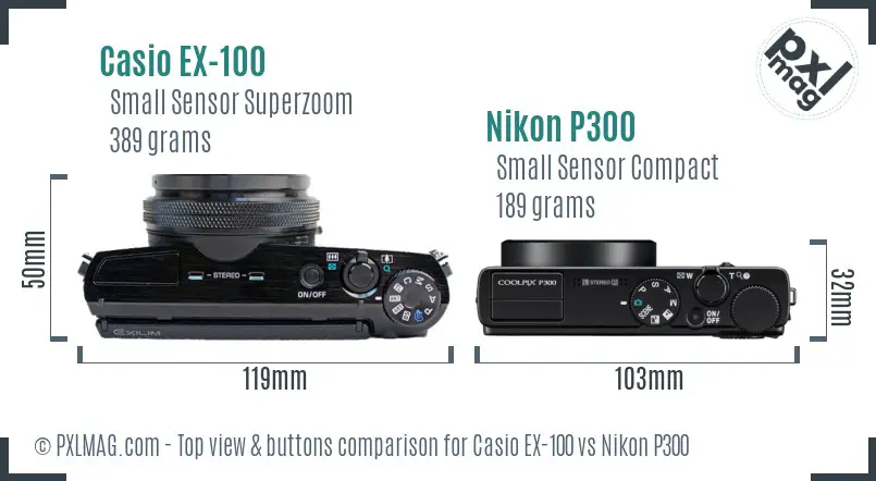 Casio EX-100 vs Nikon P300 top view buttons comparison
