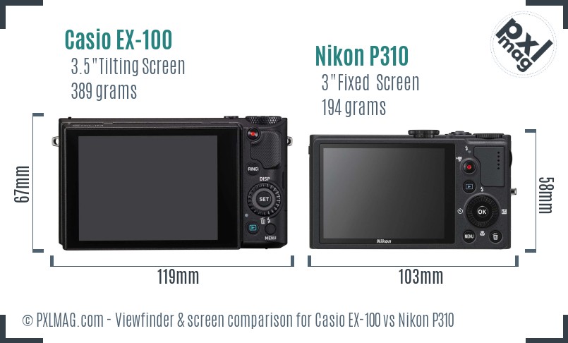 Casio EX-100 vs Nikon P310 Screen and Viewfinder comparison
