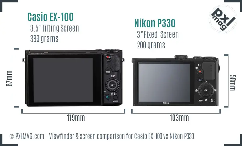 Casio EX-100 vs Nikon P330 Screen and Viewfinder comparison Casio EX-100 vs Nikon P330 Screen and Viewfinder comparison