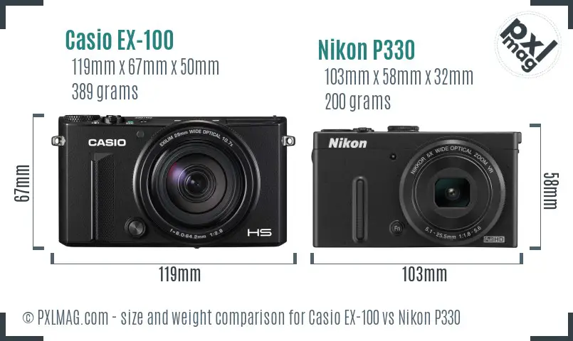 Casio EX-100 vs Nikon P330 size comparison Casio EX-100 vs Nikon P330 size comparison