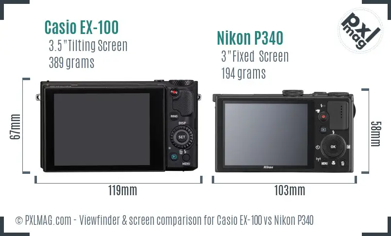 Casio EX-100 vs Nikon P340 Screen and Viewfinder comparison