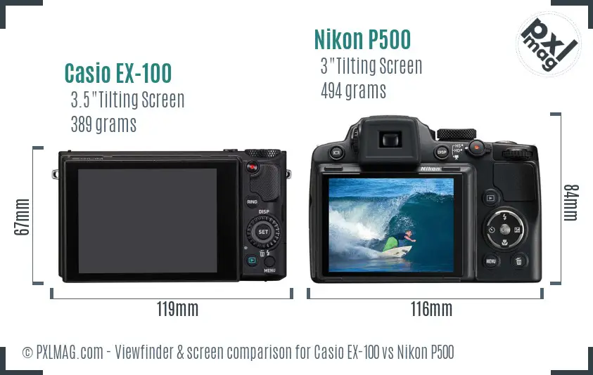 Casio EX-100 vs Nikon P500 Screen and Viewfinder comparison