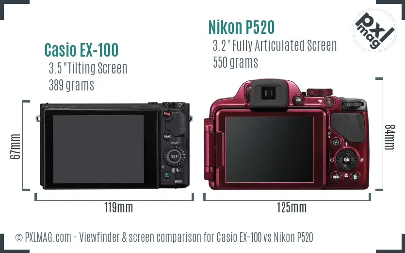 Casio EX-100 vs Nikon P520 Screen and Viewfinder comparison Casio EX-100 vs Nikon P520 Screen and Viewfinder comparison
