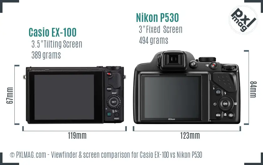 Casio EX-100 vs Nikon P530 Screen and Viewfinder comparison