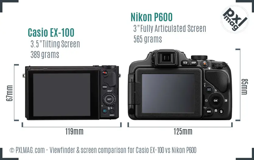 Casio EX-100 vs Nikon P600 Screen and Viewfinder comparison Casio EX-100 vs Nikon P600 Screen and Viewfinder comparison
