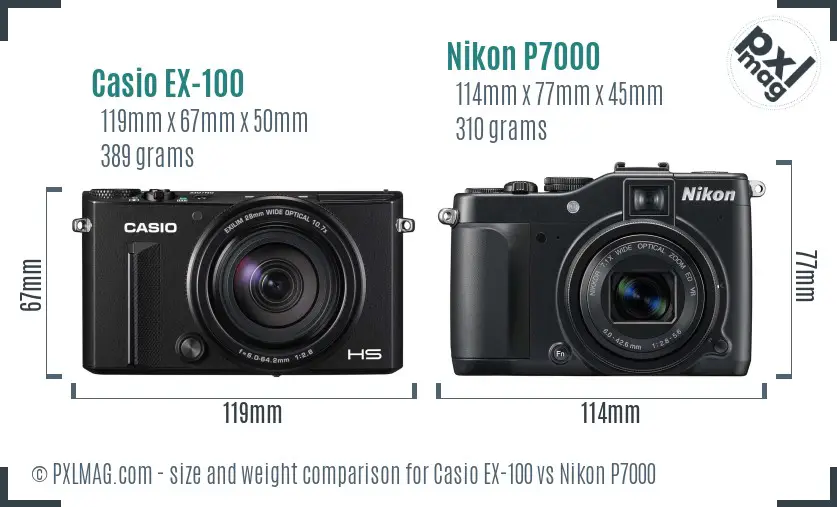 Casio EX-100 vs Nikon P7000 size comparison