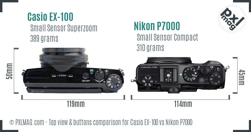 Casio EX-100 vs Nikon P7000 top view buttons comparison