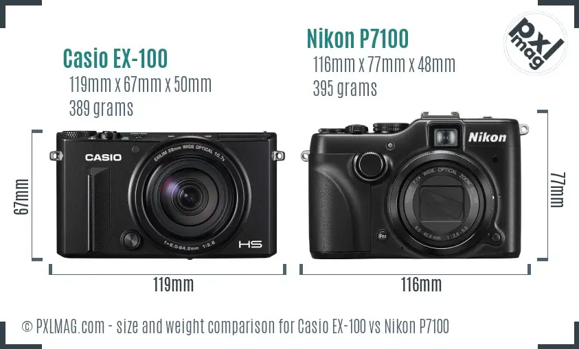 Casio EX-100 vs Nikon P7100 size comparison Casio EX-100 vs Nikon P7100 size comparison