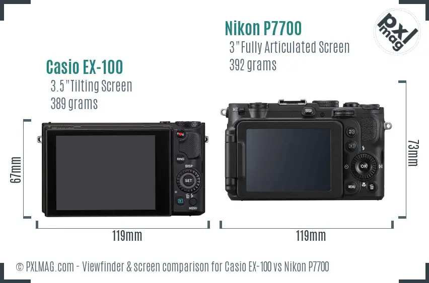 Casio EX-100 vs Nikon P7700 Screen and Viewfinder comparison