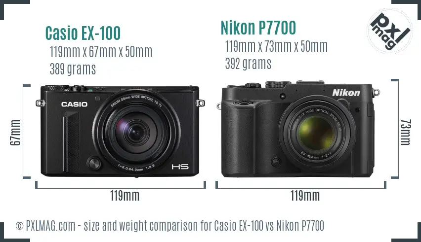 Casio EX-100 vs Nikon P7700 size comparison