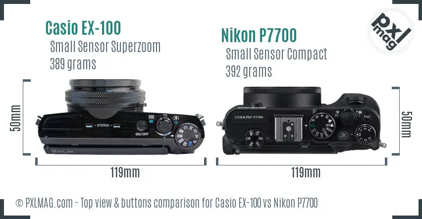 Casio EX-100 vs Nikon P7700 top view buttons comparison