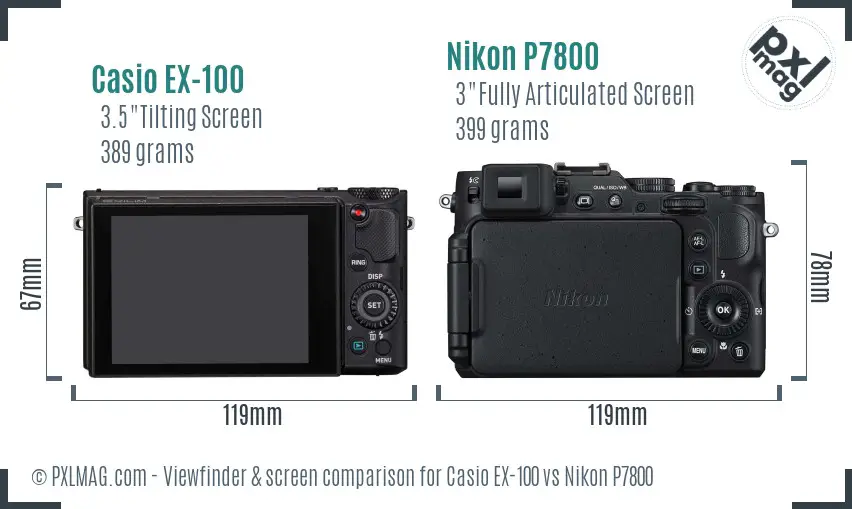 Casio EX-100 vs Nikon P7800 Screen and Viewfinder comparison