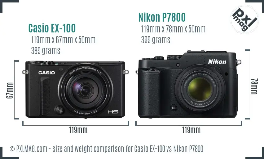 Casio EX-100 vs Nikon P7800 size comparison