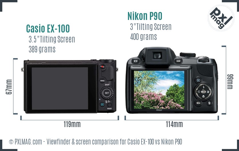 Casio EX-100 vs Nikon P90 Screen and Viewfinder comparison