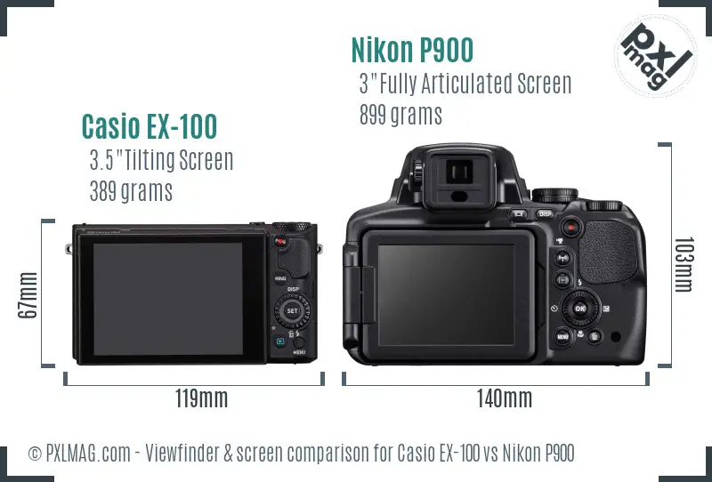 Casio EX-100 vs Nikon P900 Screen and Viewfinder comparison