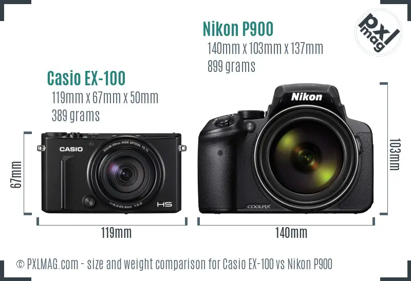 Casio EX-100 vs Nikon P900 size comparison