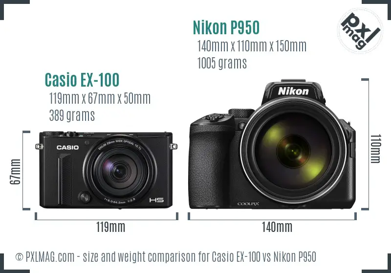 Casio EX-100 vs Nikon P950 size comparison