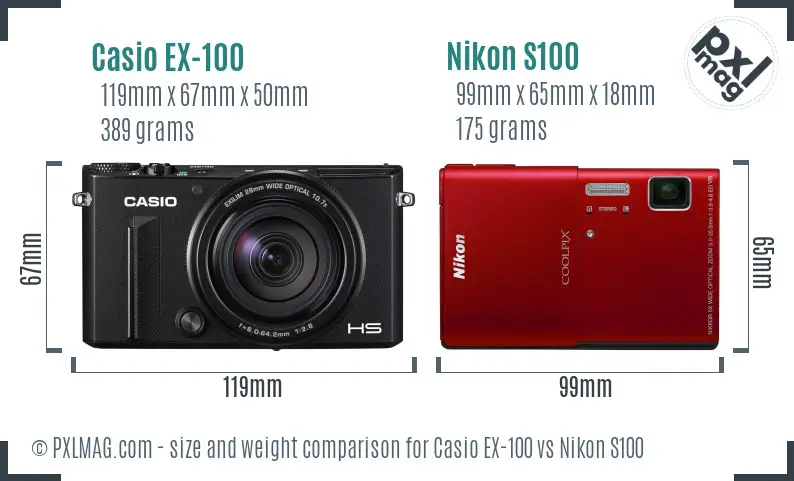 Casio EX-100 vs Nikon S100 size comparison Casio EX-100 vs Nikon S100 size comparison