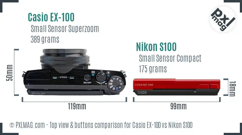 Casio EX-100 vs Nikon S100 top view buttons comparison Casio EX-100 vs Nikon S100 top view buttons comparison