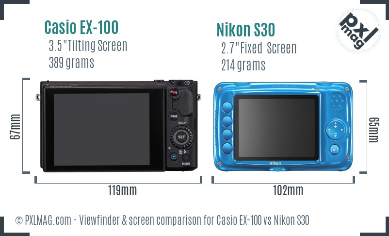 Casio EX-100 vs Nikon S30 Screen and Viewfinder comparison