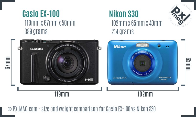 Casio EX-100 vs Nikon S30 size comparison