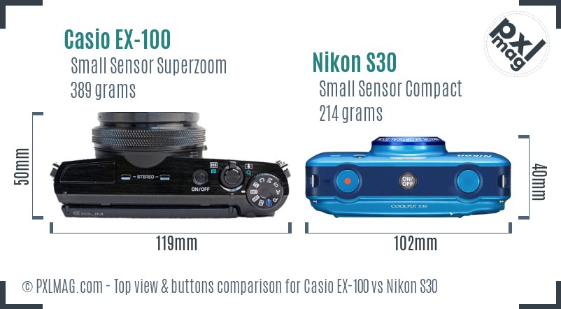 Casio EX-100 vs Nikon S30 top view buttons comparison