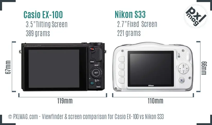 Casio EX-100 vs Nikon S33 Screen and Viewfinder comparison