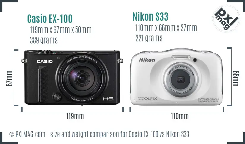 Casio EX-100 vs Nikon S33 size comparison