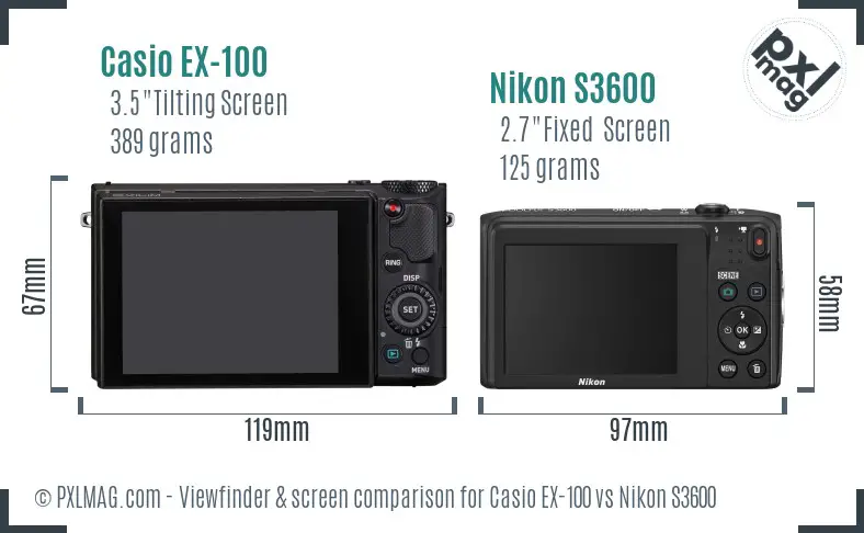 Casio EX-100 vs Nikon S3600 Screen and Viewfinder comparison Casio EX-100 vs Nikon S3600 Screen and Viewfinder comparison