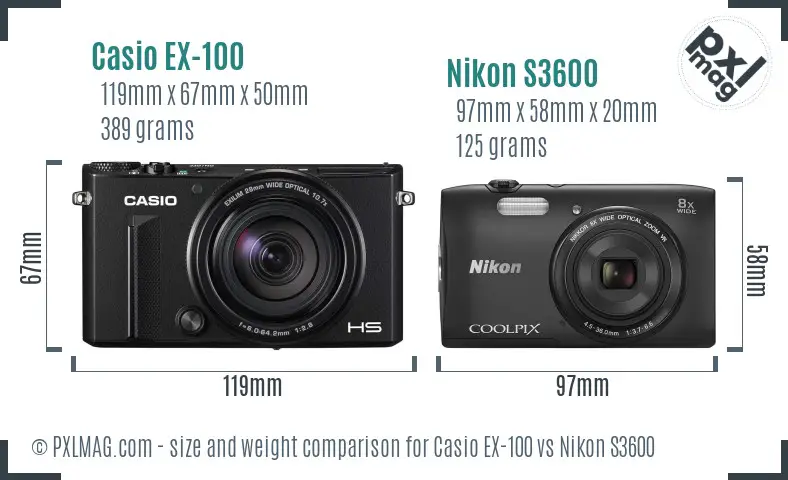 Casio EX-100 vs Nikon S3600 size comparison Casio EX-100 vs Nikon S3600 size comparison