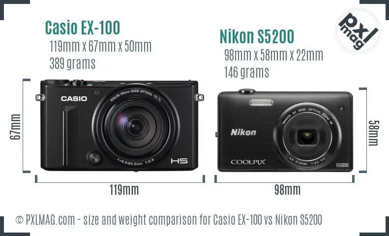 Casio EX-100 vs Nikon S5200 size comparison